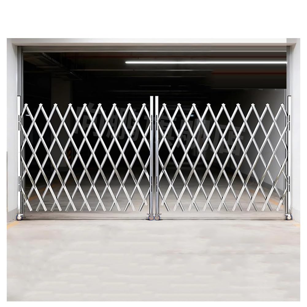 Expandable Stainless Steel Barricade, Accordion Double Folding Security Gate, Mobile Barrier with Casters, Temporary Fence for Garages, Entrance(1.5 * 8m)