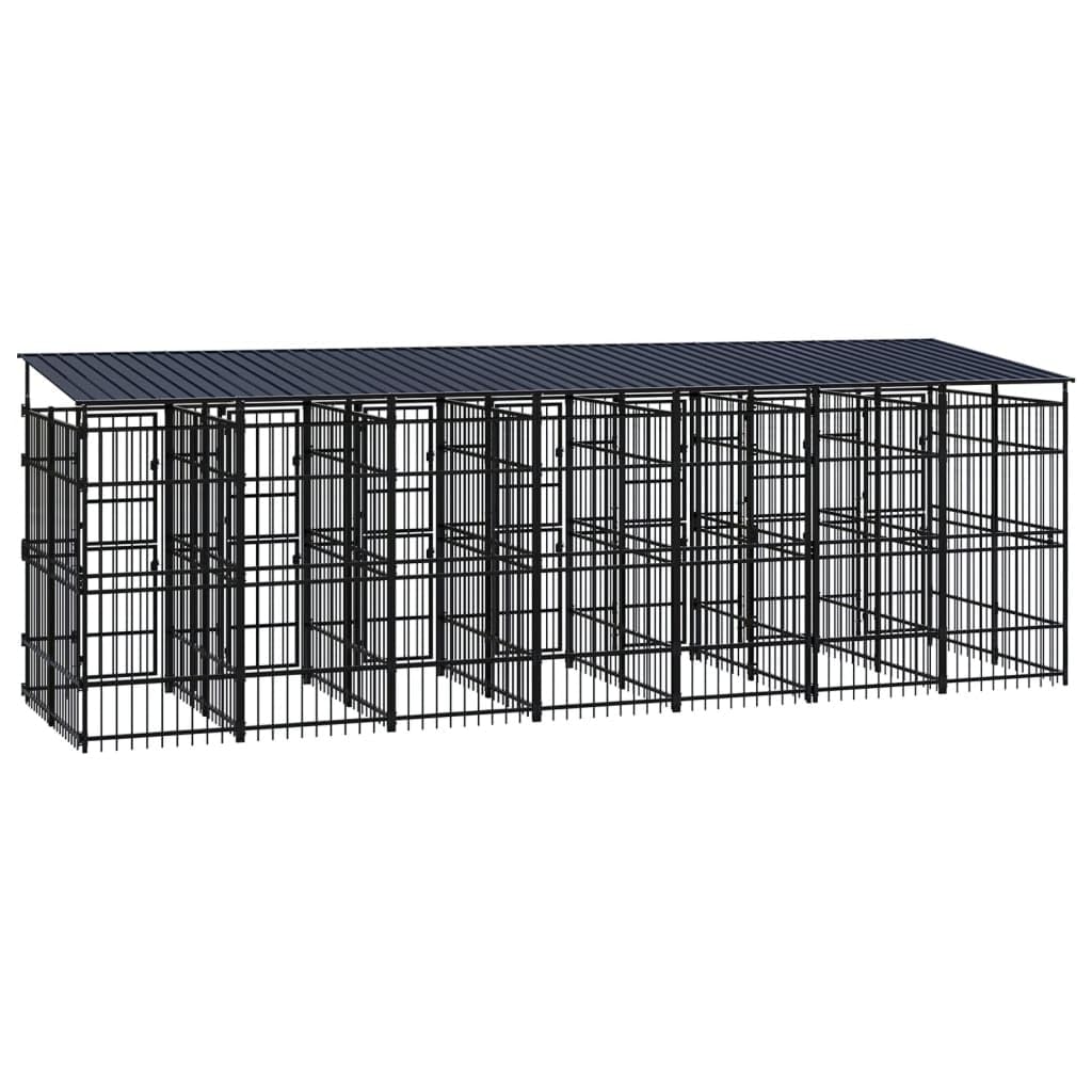 Outdoor Dog Kennel with Roof Steel 138.9 ft² Large Pet Playpen Exercise Enclosure Weatherproof Secure Lockable Latch System for Training Safety