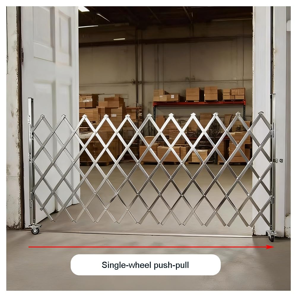 Adjustable Stainless Steel Expandable Gate with Wheels, Retractable Traffic Barrier for Driveway, Flexible Crowd Control Solution, Safe and Durable Barrier System