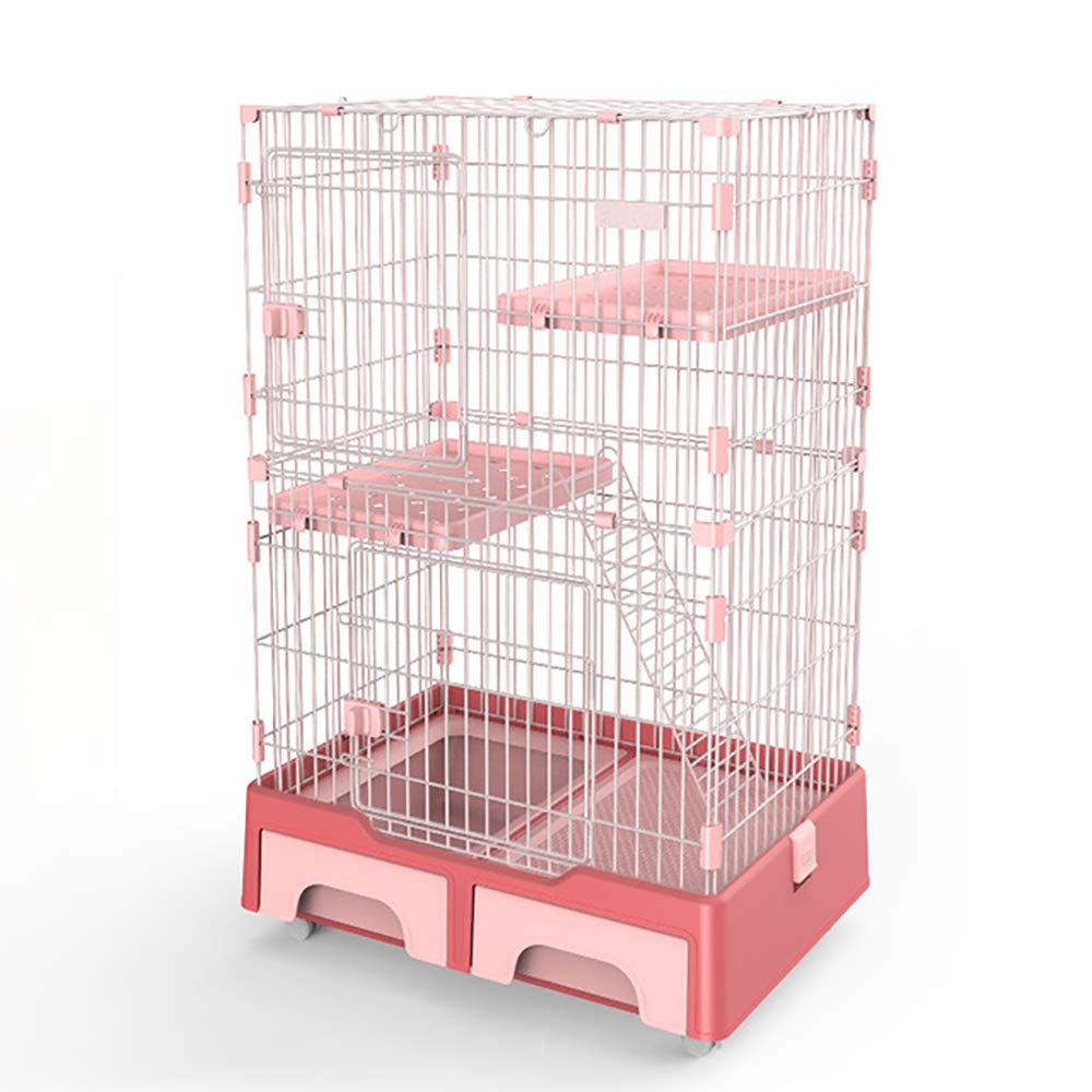 Large Cat Cage Apartment 3-Tier Pet Villa House Crate Game Fence with Hammock Cat Litter Box Climbing Ladder Rest Platform B (D)