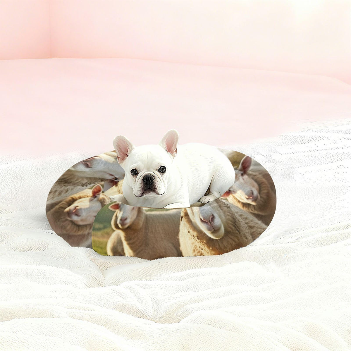 Donut Dog Bed for Small Dogs & Cats - Funny Sheep Pattern Calming Anti-Anxiety Pet Bed with Non-Slip Base, Removable & Machine Washable, 18"