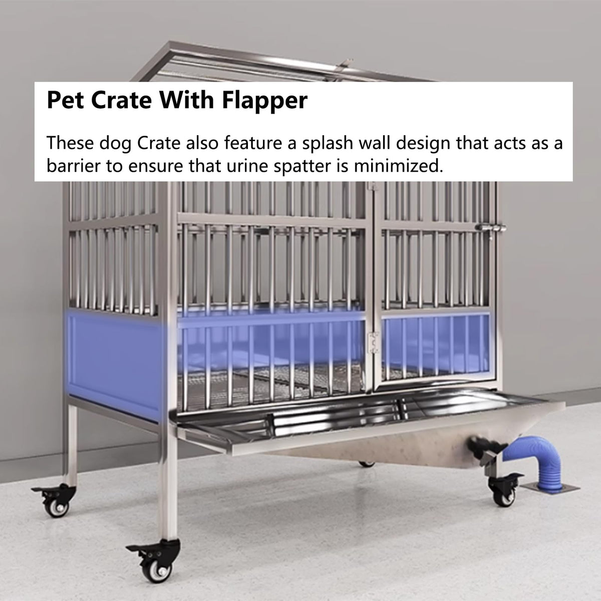 Dog Cage, Stainless Steel Kennel with Wheels, Double Door Dog House withToilet, Indoor Outdoor Pet Kennel(125cm/49.2in)