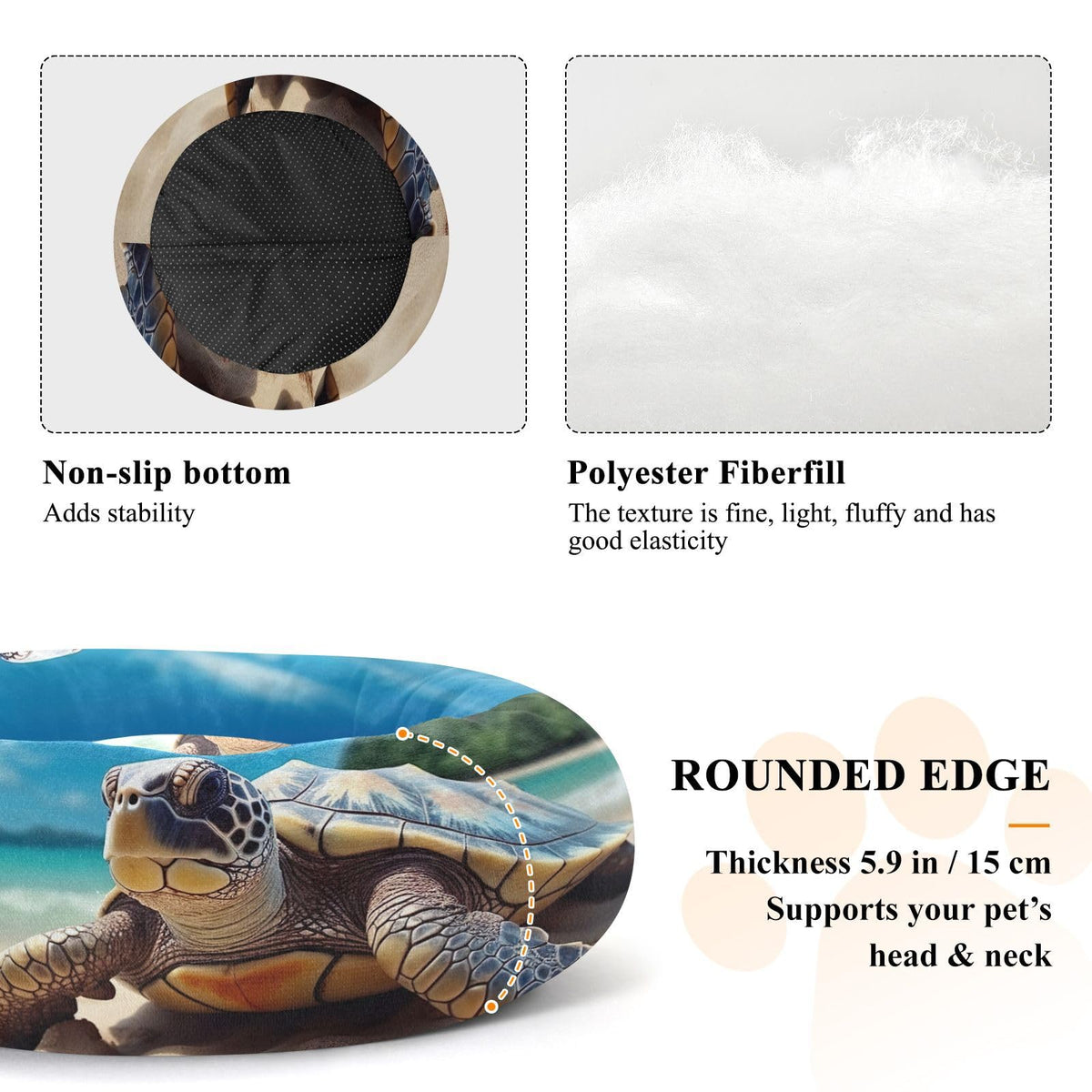 Donut Dog Bed for Small Dogs & Cats - Sea Turtle Calming Anti-Anxiety Pet Bed with Non-Slip Base, Removable & Machine Washable, 22"
