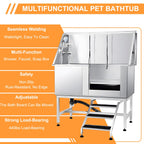 Stainless Steel Dog Washing Station with Anti-Slip Steps, Faucet, and Soap Box – Professional Pet Bathtub for Medium/Small Pets, Ideal for Home, Garage, and Grooming,59IN