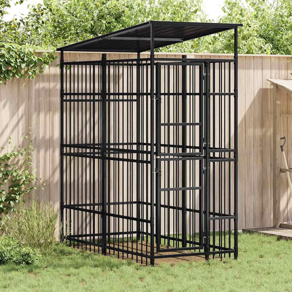 Outdoor Dog Kennel, Steel Exercise Pen & Secure Play Run, Black