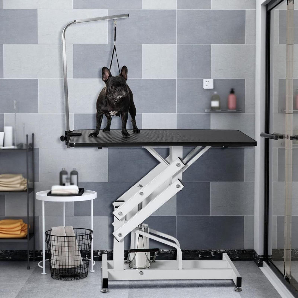 Adjustable Hydraulic Pet Dog Grooming Table Lift, The Bracket Can Be Detached and Lifted Smoothly, and The Surface is Non-Slip (One Color Lotus)