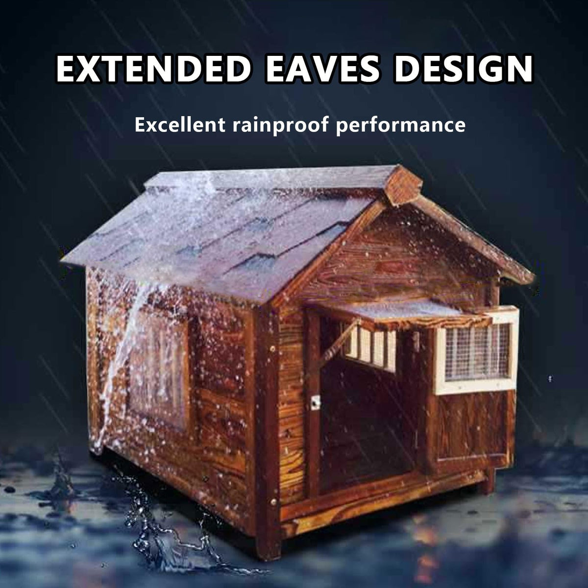 Dog Crate Dog House Drop Cages for Dogs Made of Solid Wood Extended Eaves Weatherproof with Window and Lockable Door Retractable Floor Extra-Large Pet House(140 * 170 * 148cm)