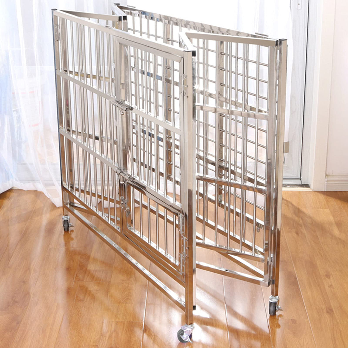 Playpen for Dogs - Dog Pen Indoor Heavy Duty Metal Dog Kennel Pet Cage with Crate Tray and Wheels Foldable Pet Dog Cat Puppy Playpen (95 * 65 * 72cm)