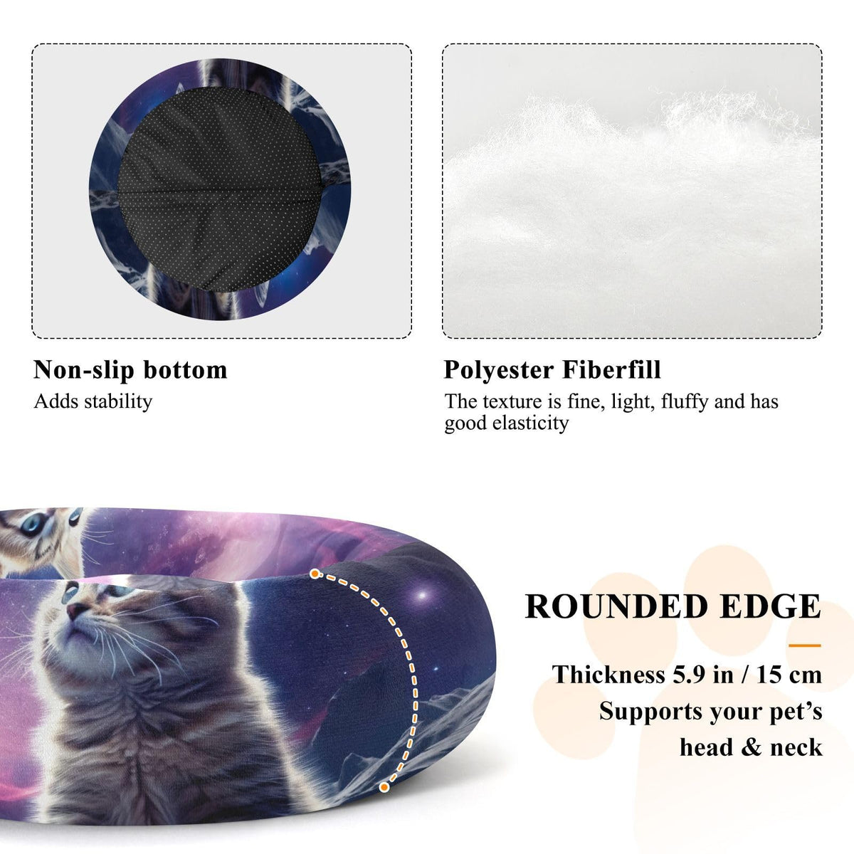 Donut Dog Bed for Small Dogs & Cats - Cat on The Moon Calming Anti-Anxiety Pet Bed with Non-Slip Base, Removable & Machine Washable, 22"