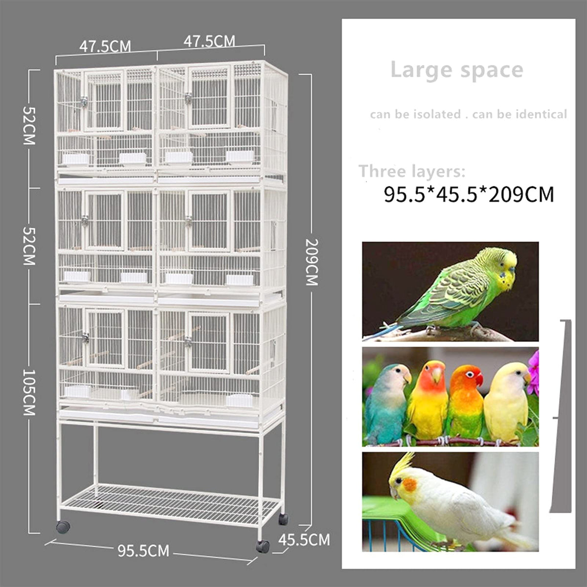 TOMYEUS Bird Cage European Luxury Parrot Cage Bird Cage Parrot Large Giant Oversized Villa Breeding Cage 95.5 * 45.5 * 209cm Pet Supplies
