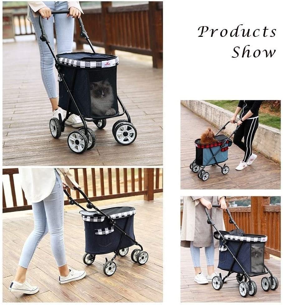 Pet Strollers for Small Dogs Lightweight Dog Pram Stroller 360° Smooth Front Wheel Cat Stroller with Wheels (Dark Blue) (Light Blue)