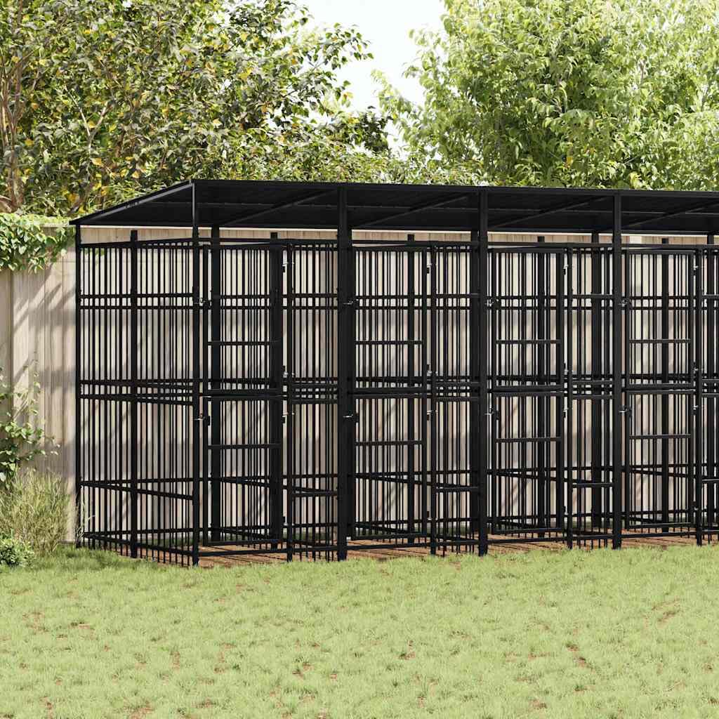 Outdoor Dog Kennel, Steel Exercise Pen & Secure Play Run, Black
