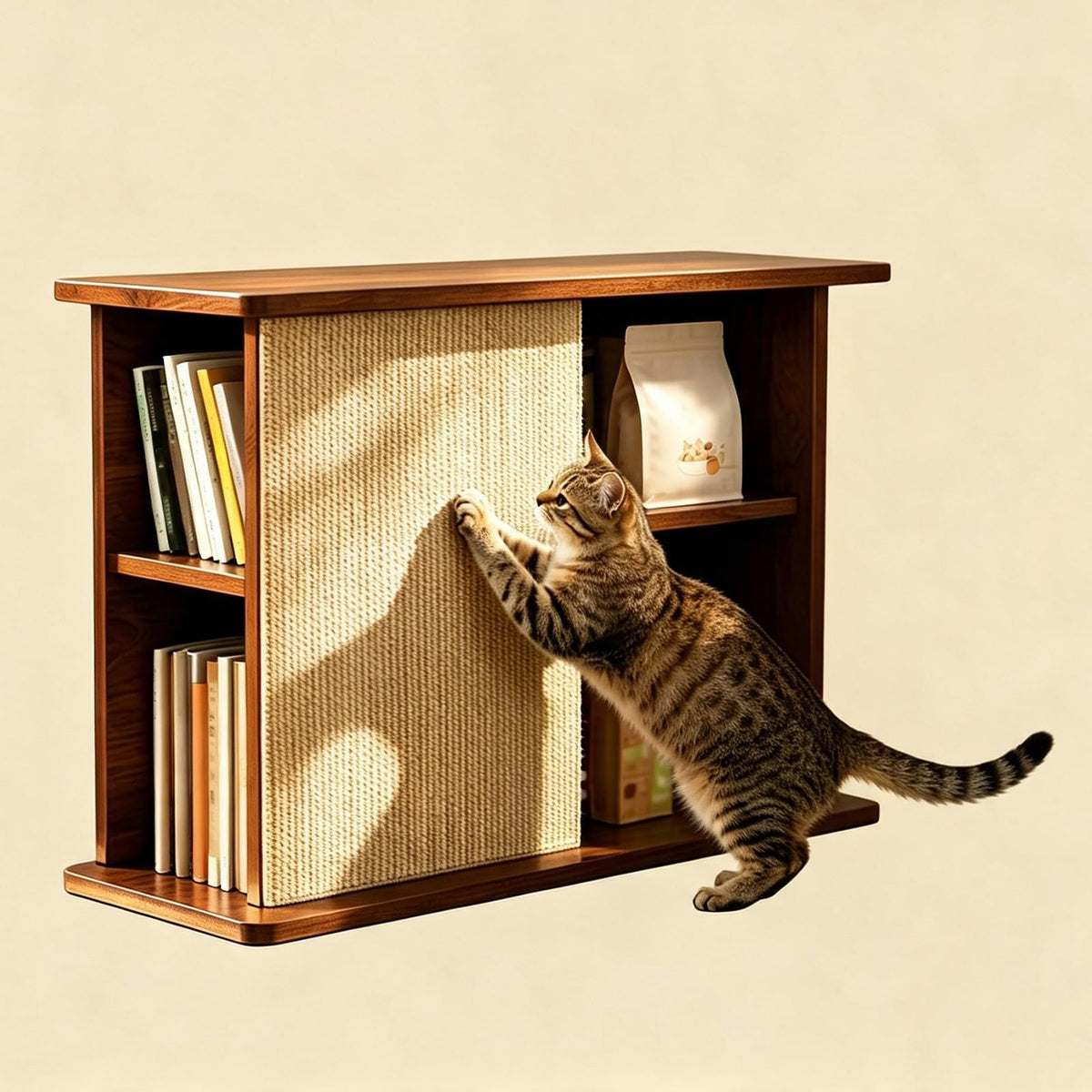 Corner Couch End Table with Removable Sisal Cat Scratcher Pad - Stylish Furniture for Cats and Living Room, Space-Saving Design, Perfect for Pet Owners