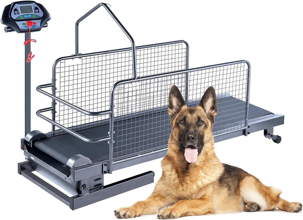 Dog Treadmill for Large Medium Dogs, Pet Running Machine with LCD Display, Supports Up to 220LBS, Adjustable Speed 0.8-12KM/H, Safety Lock and Fence, Easy to Assemble with Wheels