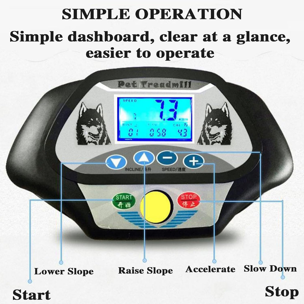 Dog Treadmill for Large Medium Dogs, Pet Running Machine with LCD Display, Supports Up to 220LBS, Adjustable Speed 0.8-12KM/H, Safety Lock and Fence, Easy to Assemble with Wheels