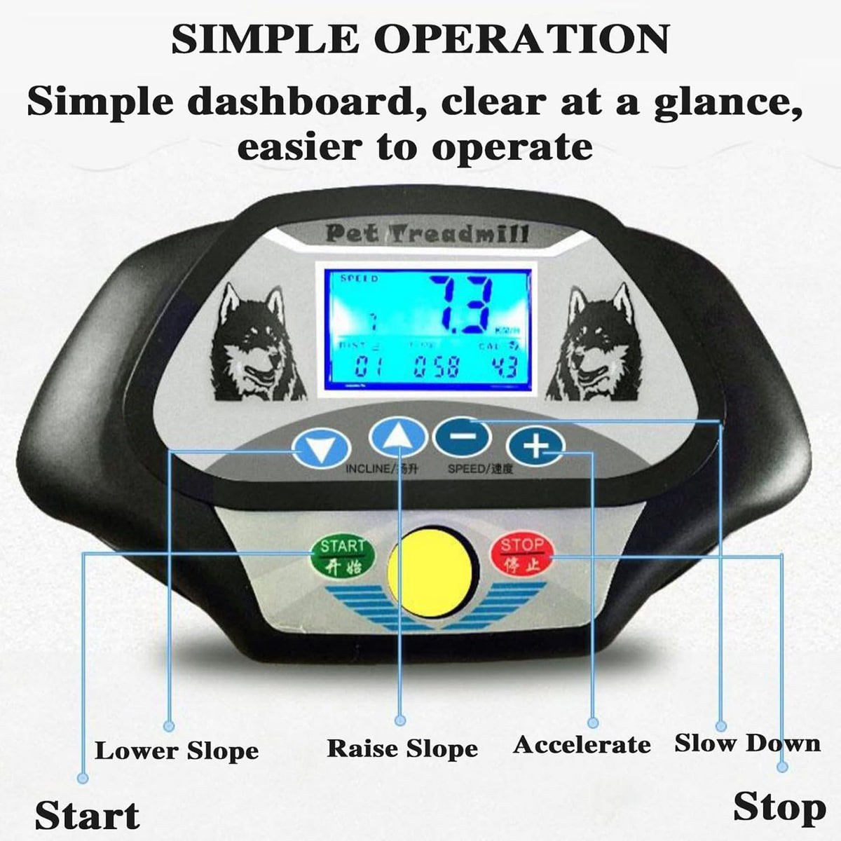 Dog Treadmill for Large Medium Dogs, Pet Running Machine with LCD Display, Supports Up to 220LBS, Adjustable Speed 0.8-12KM/H, Safety Lock and Fence, Easy to Assemble with Wheels