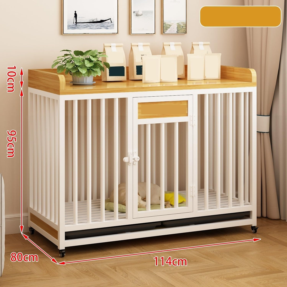 Dog Kennel Large Steel Square Tube Base Dog Crate Pet Indoor with Tray Household Kennel for Home Use(Black)
