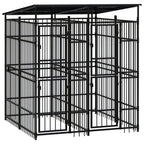 vidaXL Outdoor Dog Kennel with Roof, Large Steel Pet Enclosure for Multiple Dogs, Weatherproof and Secure Shelter