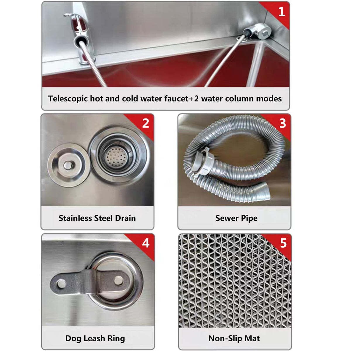 Pet Dog Bathing Station, Dog Grooming Tub, Professional Stainless Steel Dog Washing Station,Pet Dog Bathtub,Dog Pet Bath Pool,Washing Sink for Home,for Small,Me,Depth 17.7in-47in/120cm