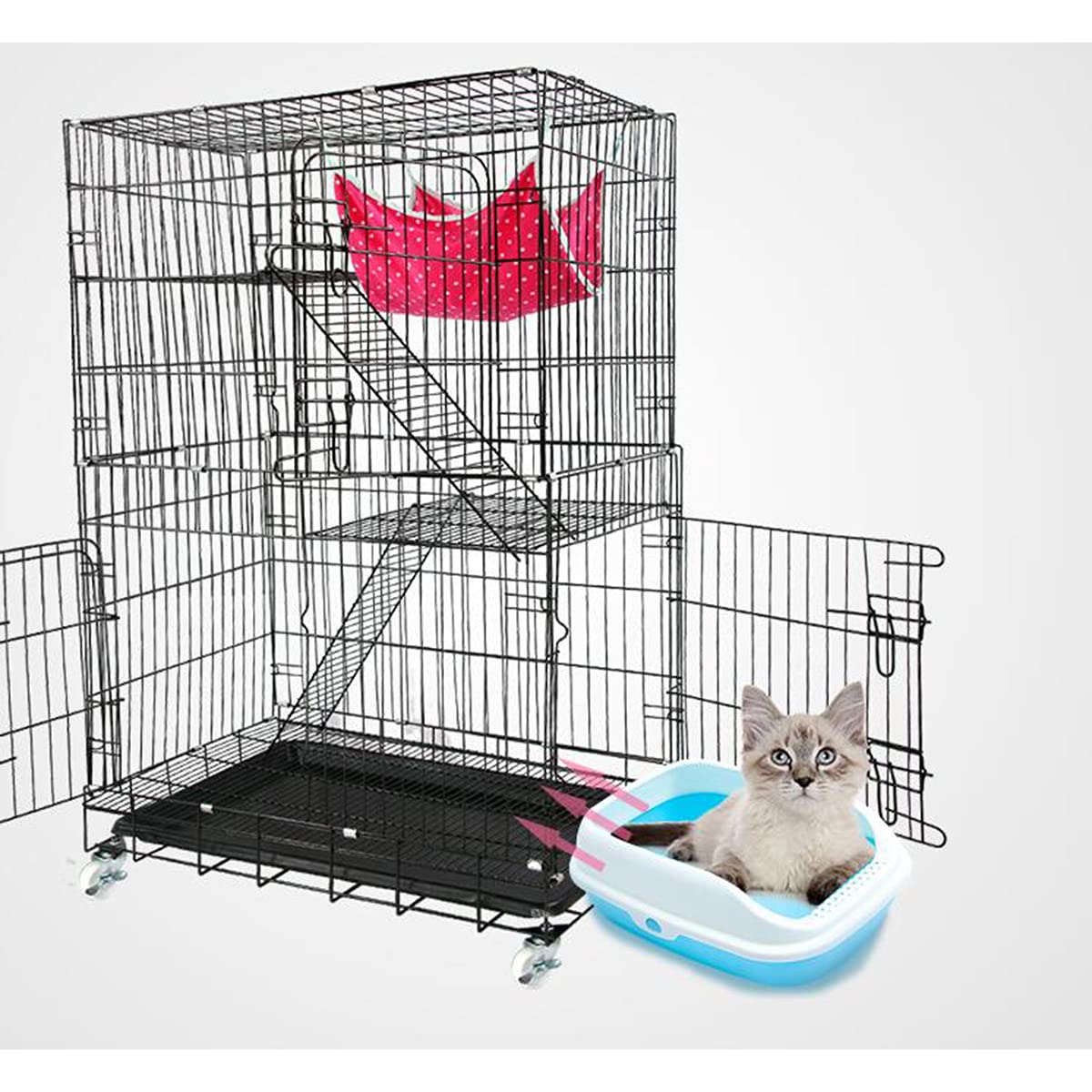 Pet cage, cat cage Double-Storey Villa Folding Bold encryption cat cage pet with Toilet cat Villa(90 * 60 * 135cm)