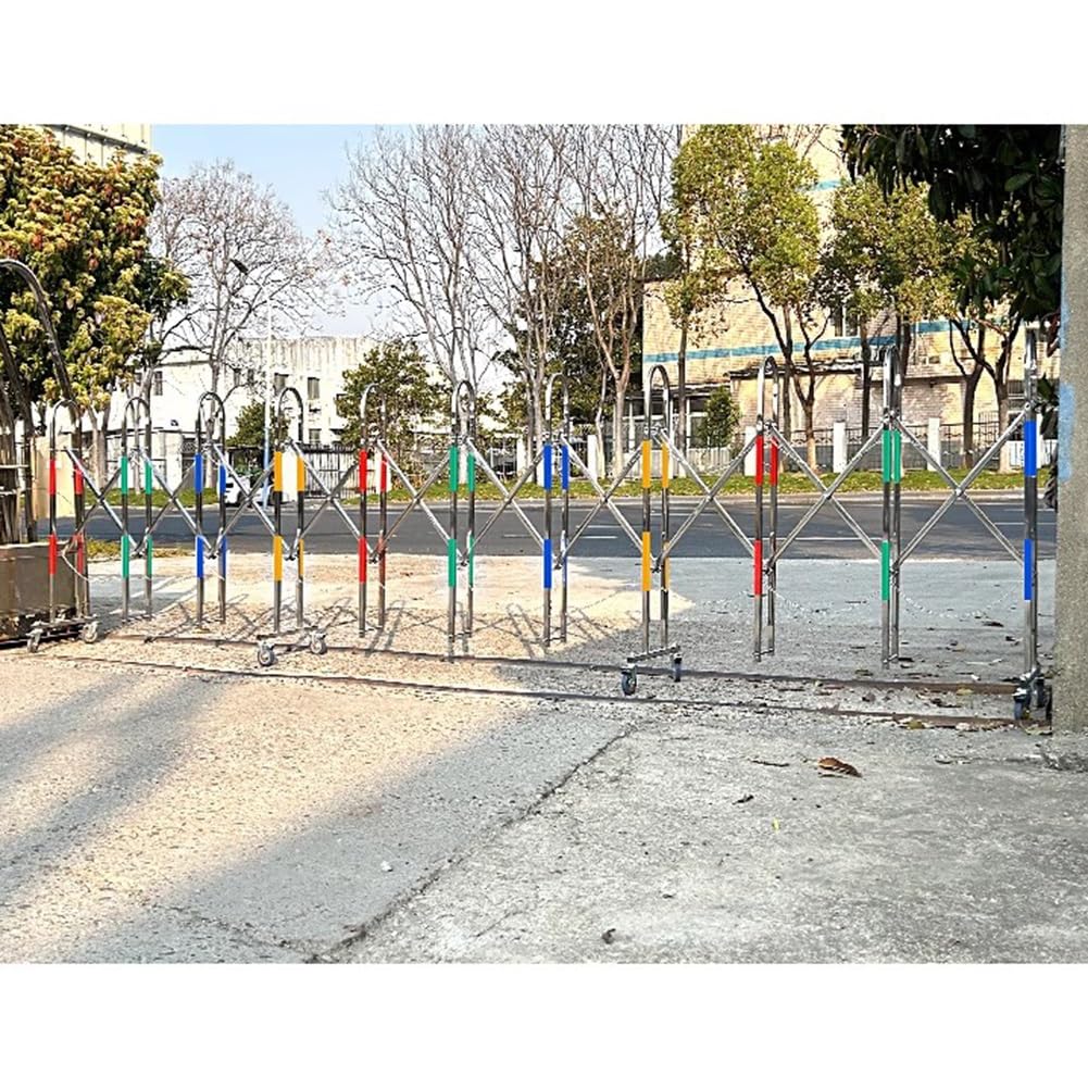 Expandable Stainless Steel Security Gate with Wheels - Foldable Mobile Traffic Control Barrier for Warehouses (1.5x5m) - Durable, Versatile & Easy to Install.