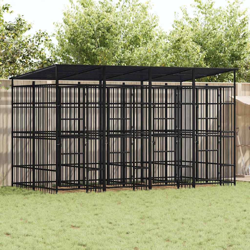 Large Durable Dog Kennel Black Powder-Coated Steel Outdoor Pet Enclosure Secure Shelter for Dogs