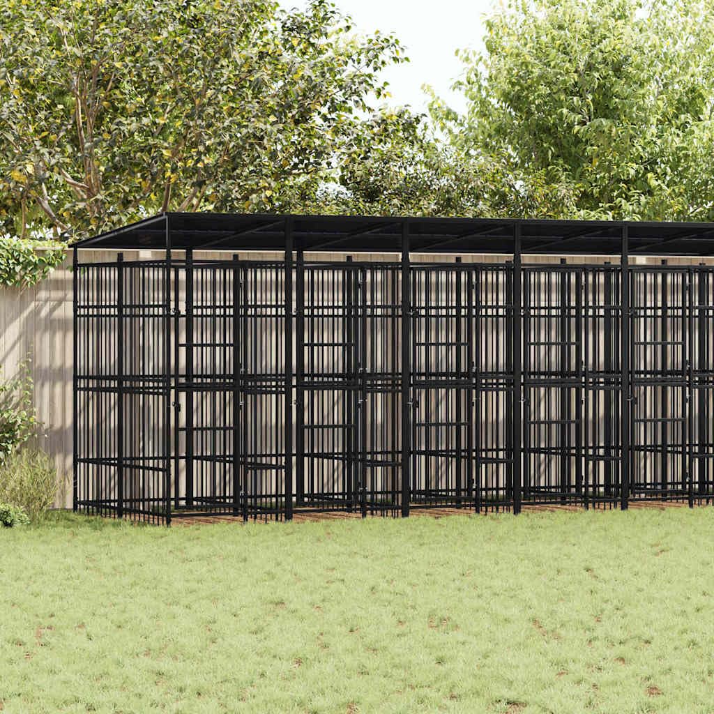 Dog Kennel 119 ft Outdoor Steel Enclosure With Roof & Lock