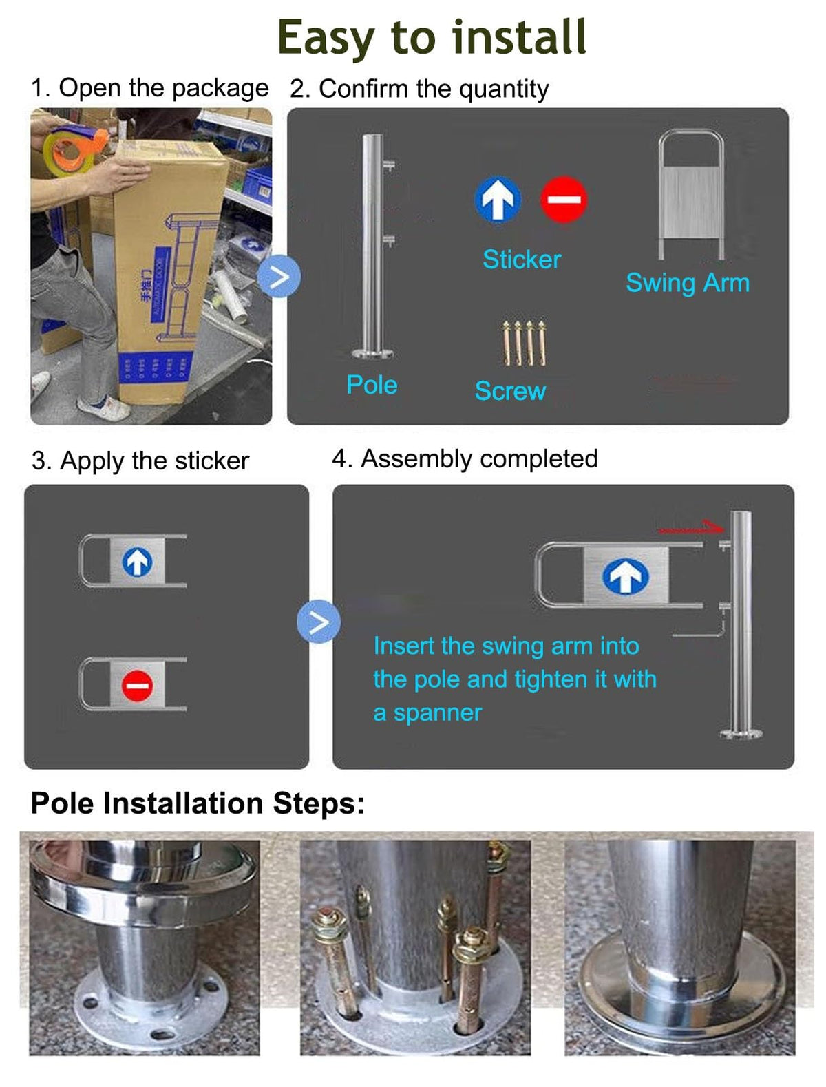 This Universal Stainless Steel 1Way Swing Gate 2043" Width RightHand Single Door Revolving Entrance Gate Enhanced Security for Safety and Durability