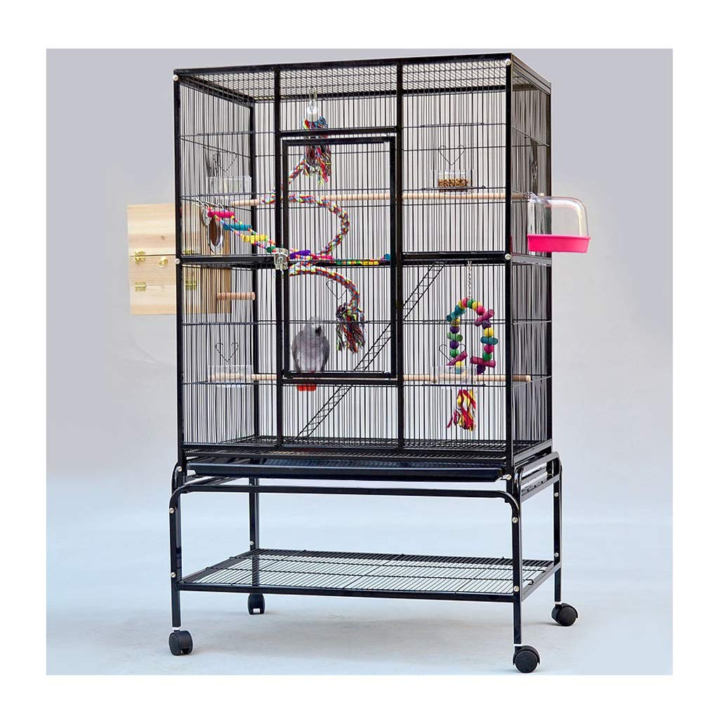 Solid Bird Cage Large Metal Parrot Bird Cage with Wheel, Cockatiel Parakeet Canary Lovebird Budgie Parrot Cage Pet Bird Cage with Ladder Hanging Toys for Lovebirds Finches Parrotlet Bird Cage