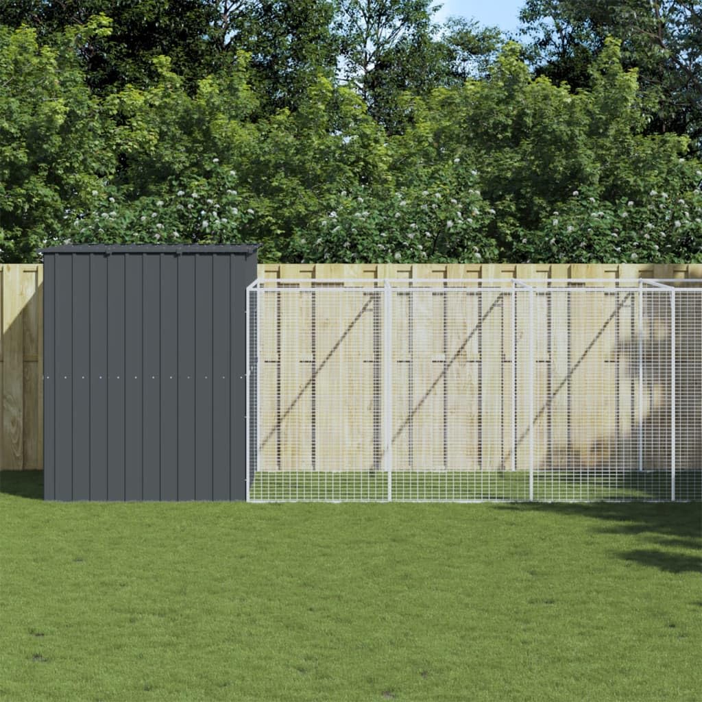 Homgoday Dog House with Run Anthracite 214x1069x181 cm Galvanised Steel, Outdoor Indoor Pet Puppy Dog House, Home Shelter Kennel Pet Shelter Type1 Animals & Pet Supplies