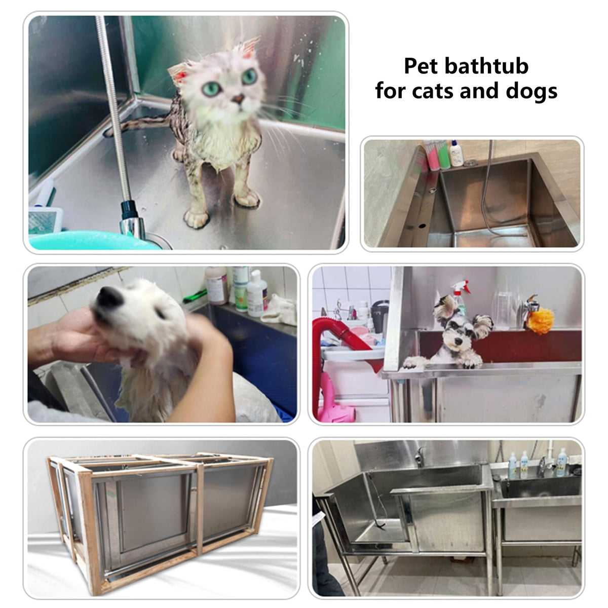 Dog Bath Tub and Wash Station,Large Stainless Steel Dog Grooming tub,Dog Grooming Bathtub Station,Professional Stainless Steel Wash Shower Sink,Pet Bathing Tub,Depth 20in/50cm-40in/100cm