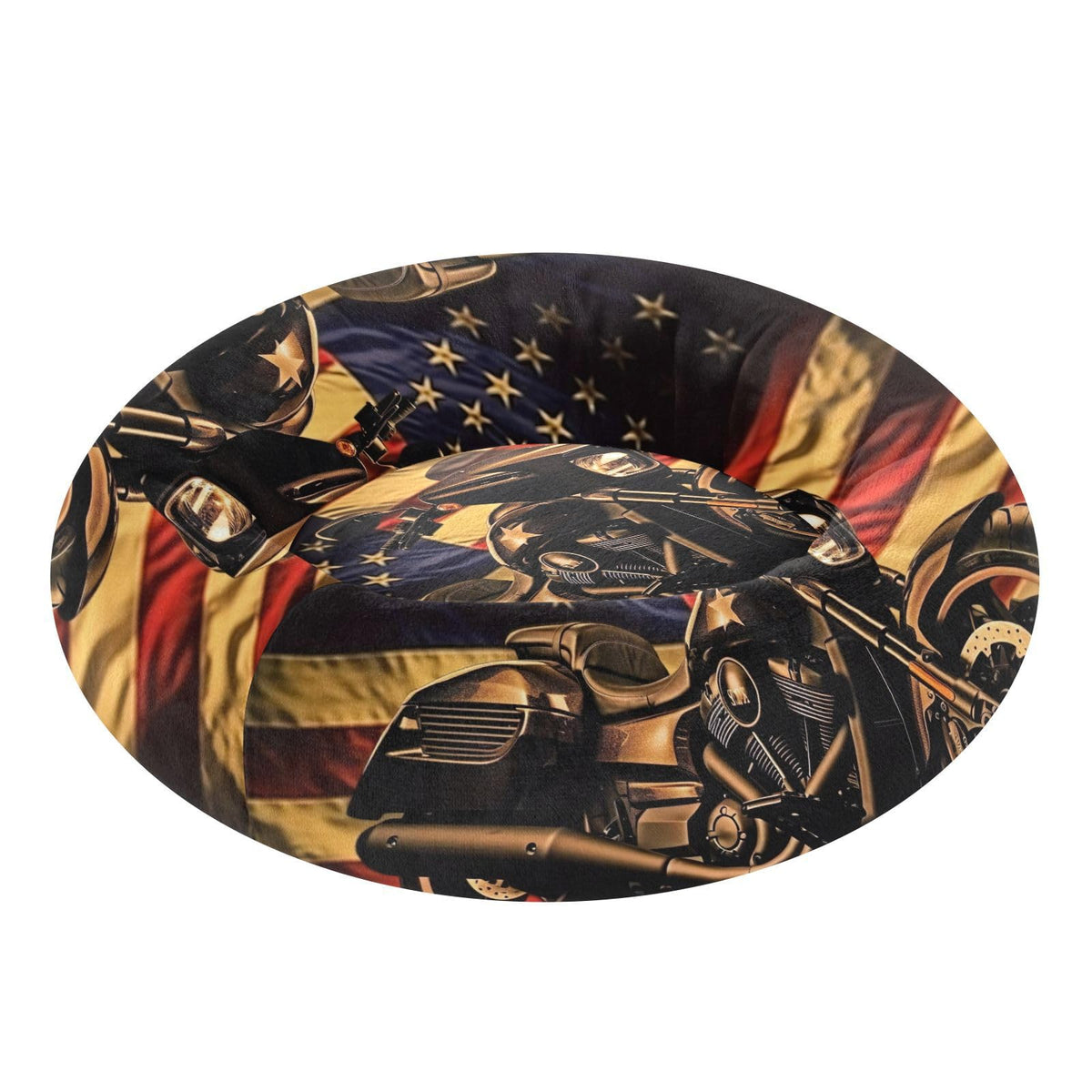 Donut Dog Bed for Small Dogs & Cats - Vintage Motorcycle Flag Calming Anti-Anxiety Pet Bed with Non-Slip Base, Removable & Machine Washable, 22"