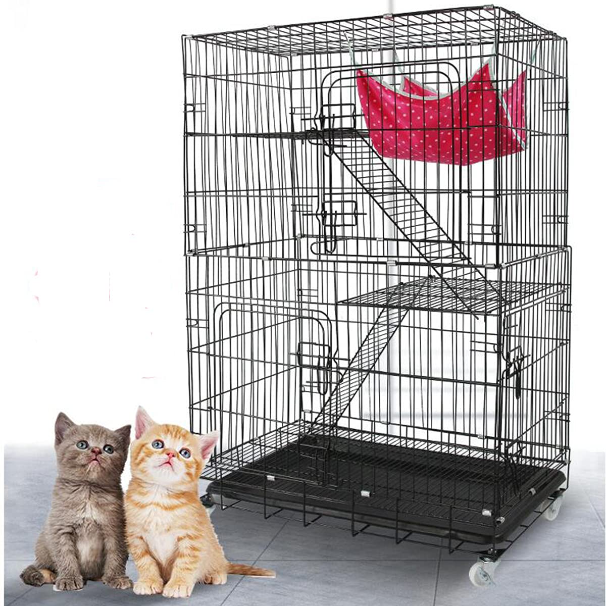 Pet cage, cat cage Double-Storey Villa Folding Bold encryption cat cage pet with Toilet cat Villa(90 * 60 * 135cm)