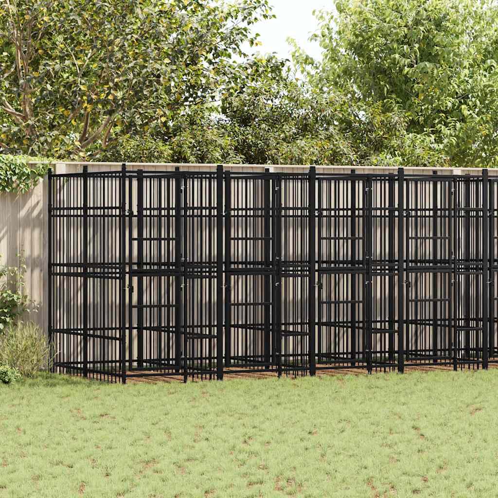 Large Outdoor Dog Kennel 302.4x75.6x78.7 Inch Metal Exercise Pen Heavy Duty Enclosure for Pets Secure Walk-in Run for Big Breeds Black
