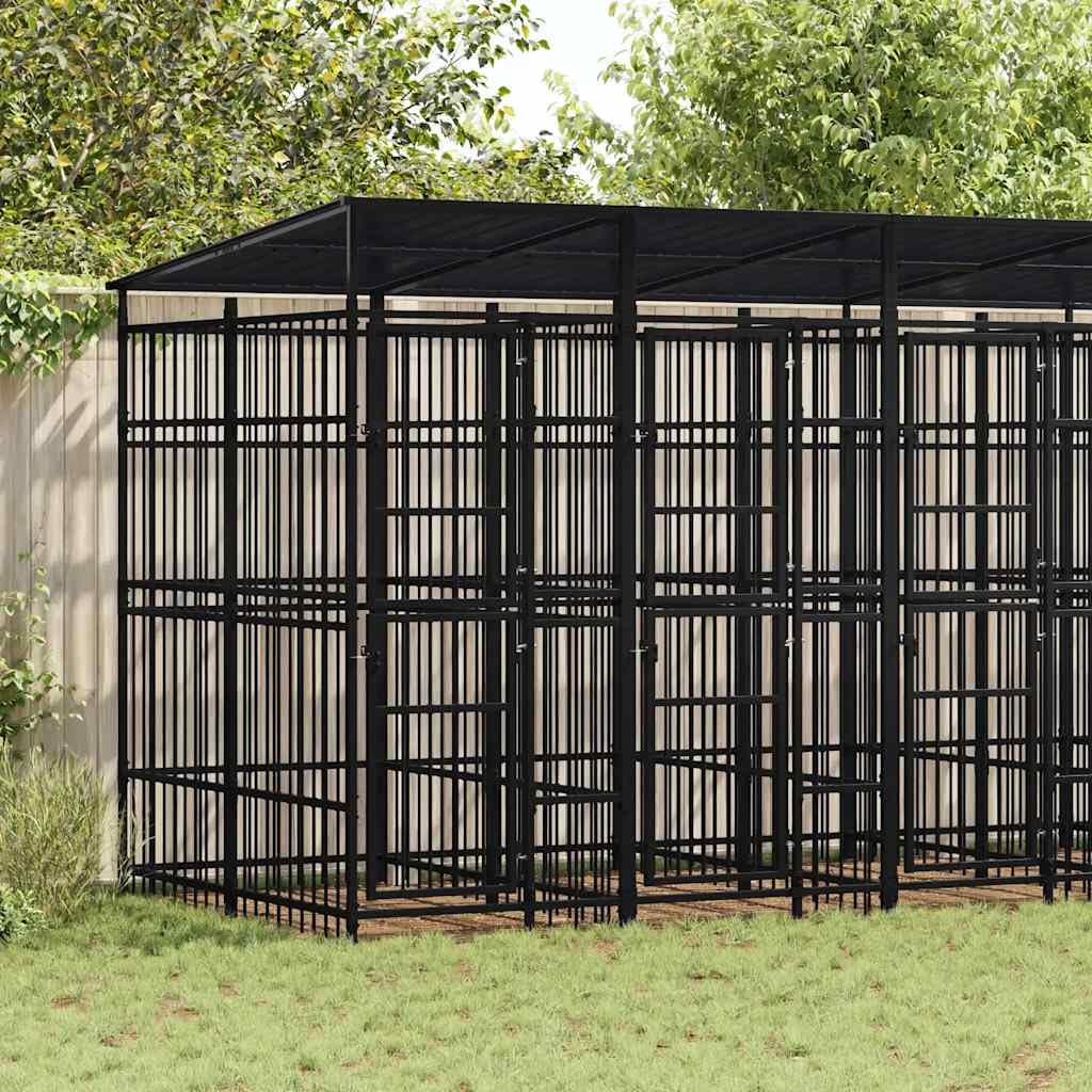 Large Durable Dog Kennel Black Powder-Coated Steel Outdoor Pet Enclosure Secure Escape-Proof Latches Weatherproof Design Ample Space Easy Assembly for Garden Balcony