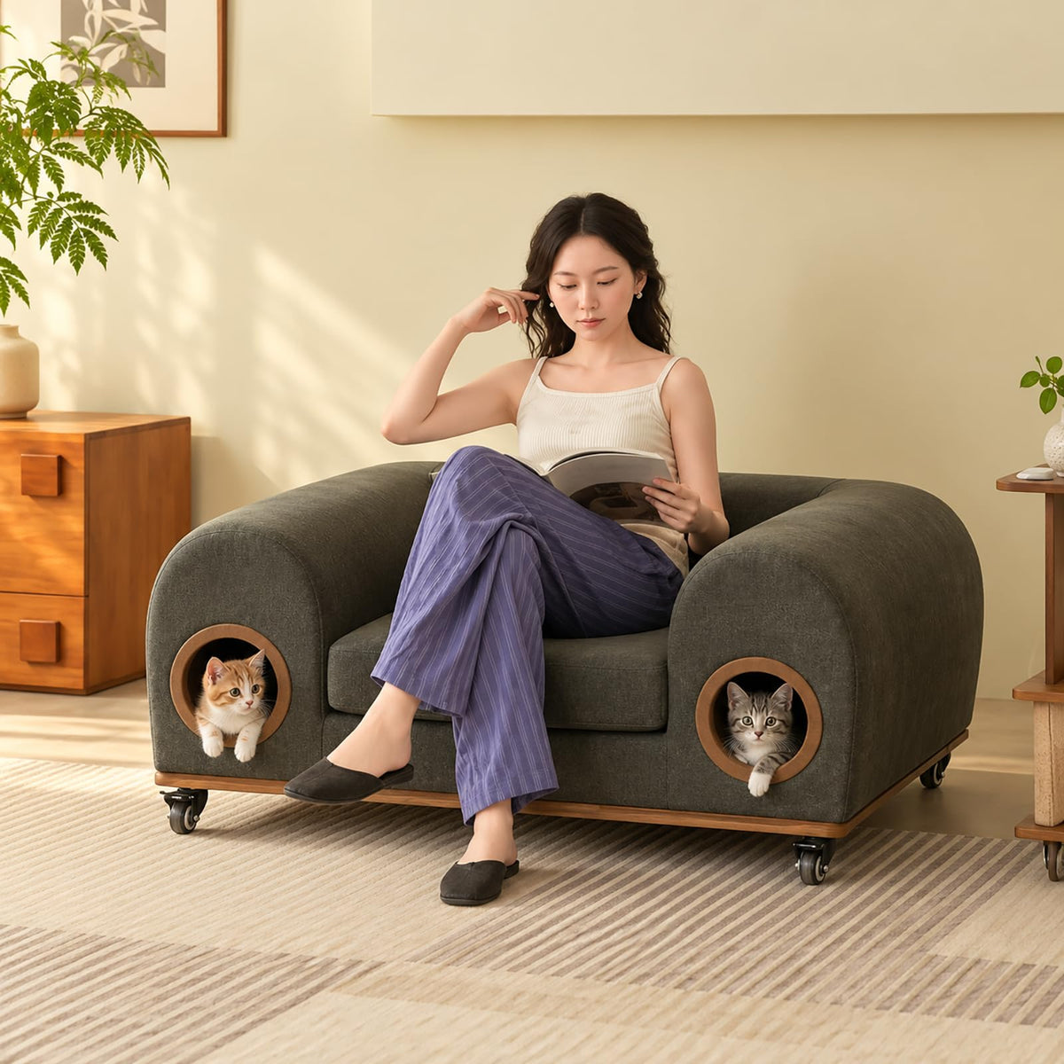 Shared Sofa For Humans And Pets, Cat Passageways On Both Sides