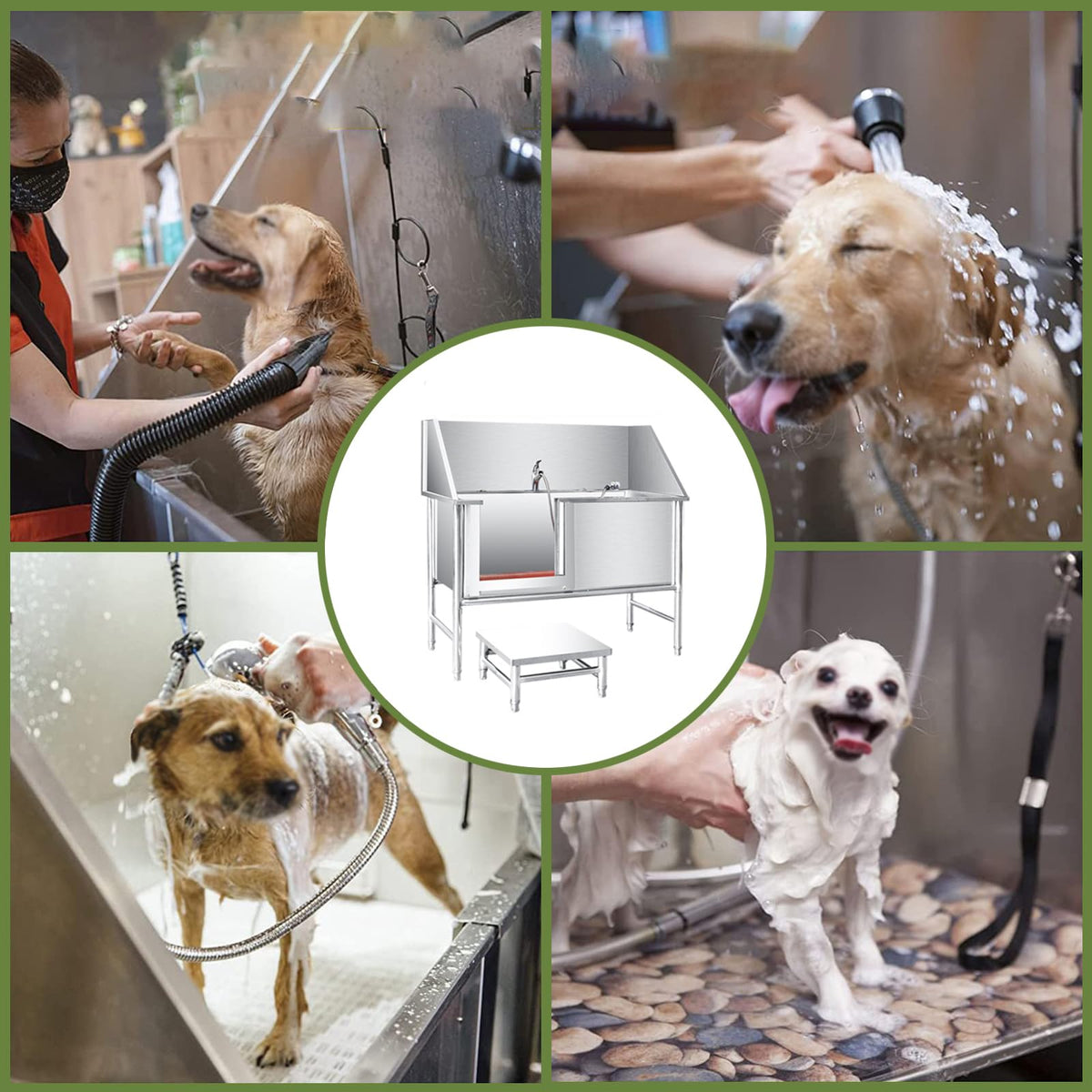 Dog Bath Tub and Wash Station,Large Stainless Steel Dog Grooming tub,Dog Grooming Bathtub Station,Professional Stainless Steel Wash Shower Sink,Pet Bathing Tub,Depth 16in/40cm-31in/80cm
