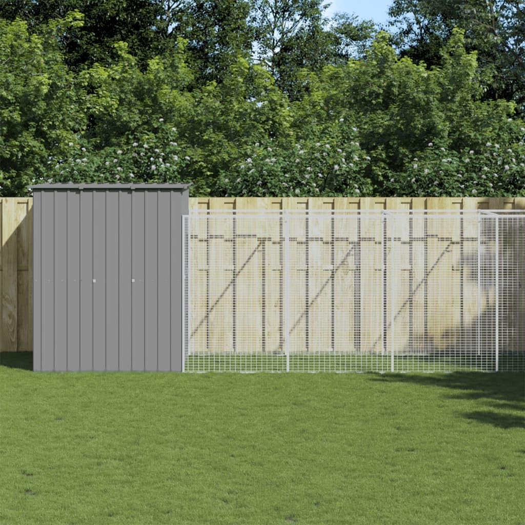 Dog House with Extended Run Galvanized Steel Light Gray