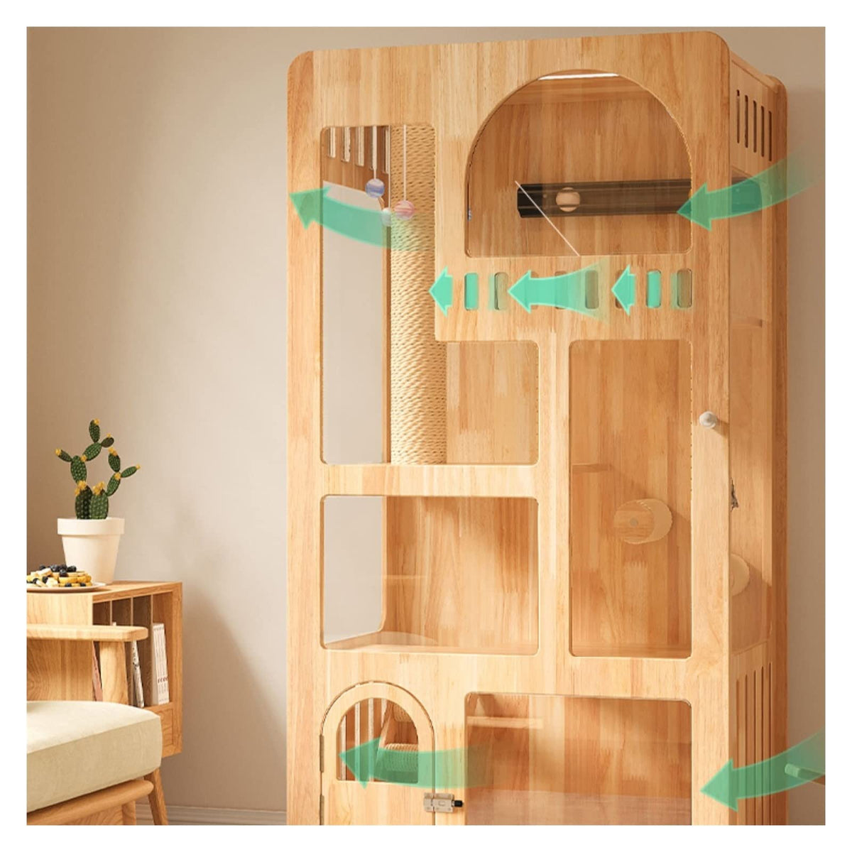 Wood Cat Villa Cage with Toilet Home House Condo