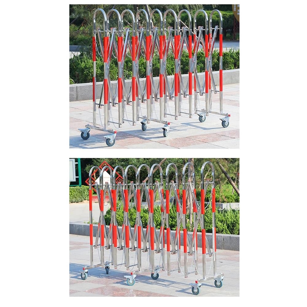 Teles Folding Safety Gate - Movable Stainless Steel Guardrail for Schools, Warehouses & Garages - 1.1m x 7m Outdoor Safety Barrier with Wheels