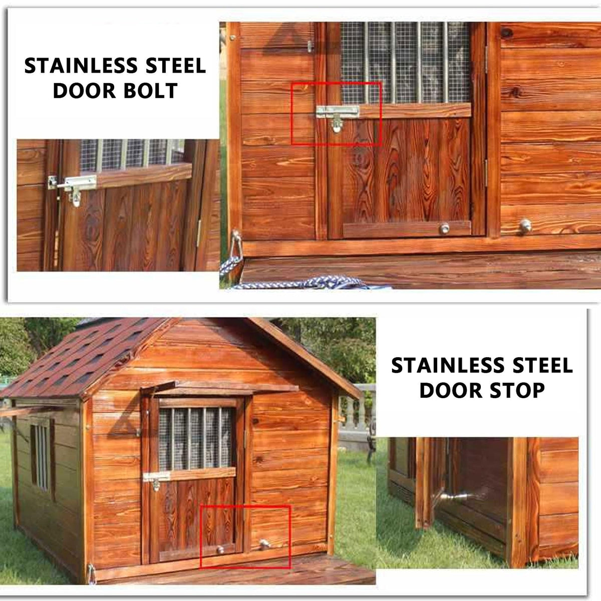 Dog Crate Dog House Drop Cages for Dogs Made of Solid Wood Extended Eaves Weatherproof with Window and Lockable Door Retractable Floor Extra-Large Pet House(140 * 170 * 148cm)