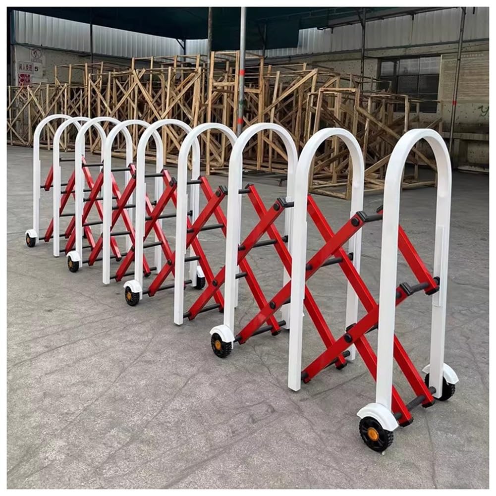 Security Barrier,Heavy-Duty Stainless Steel Retractable Traffic Fence, Adjustable Expandable Barricade for Airport, Driveway & Nursery Safety, Red (300x43x150cm)