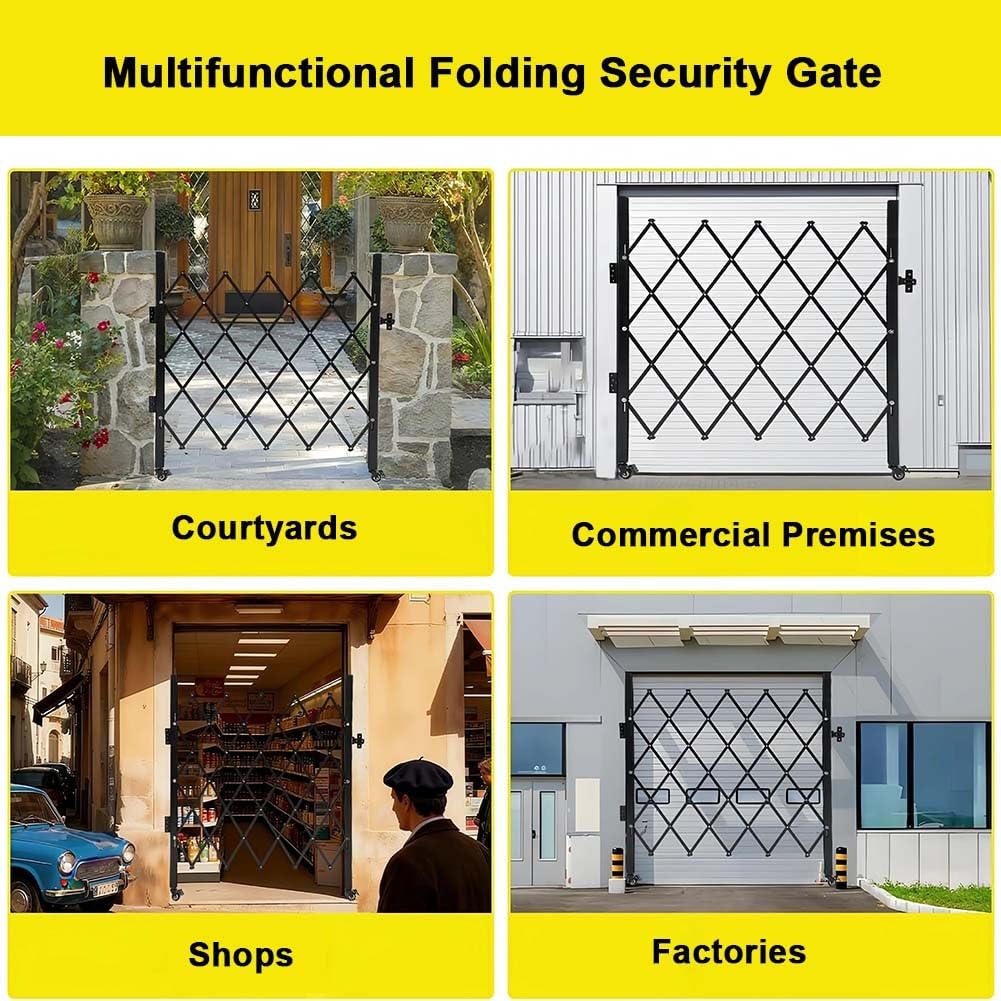 Etlegor Folding Security Gate, Steel Accordion Safety Gates with Lock, 360° Rolling Barricade Gate, for Courtyards Basement Garage(350x200cm)