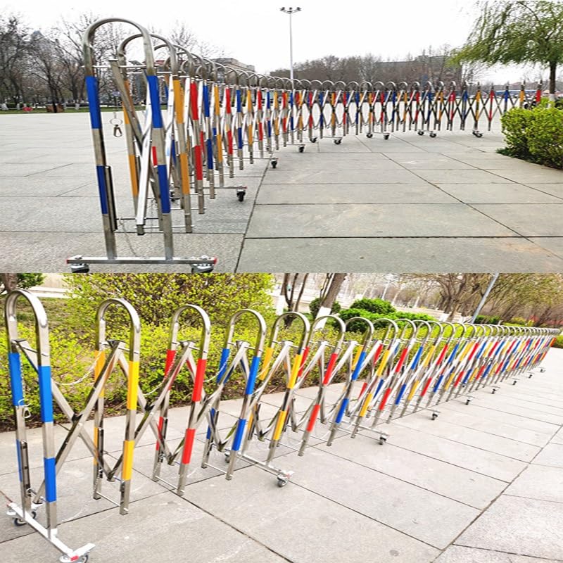 Expandable Barricade for Driveway Expandable Barricade Stainless Steel, Industrial Mobile Safety Barrier Gate with Casters, Retractable Traffic Fence for Supermarket School Road(3.
