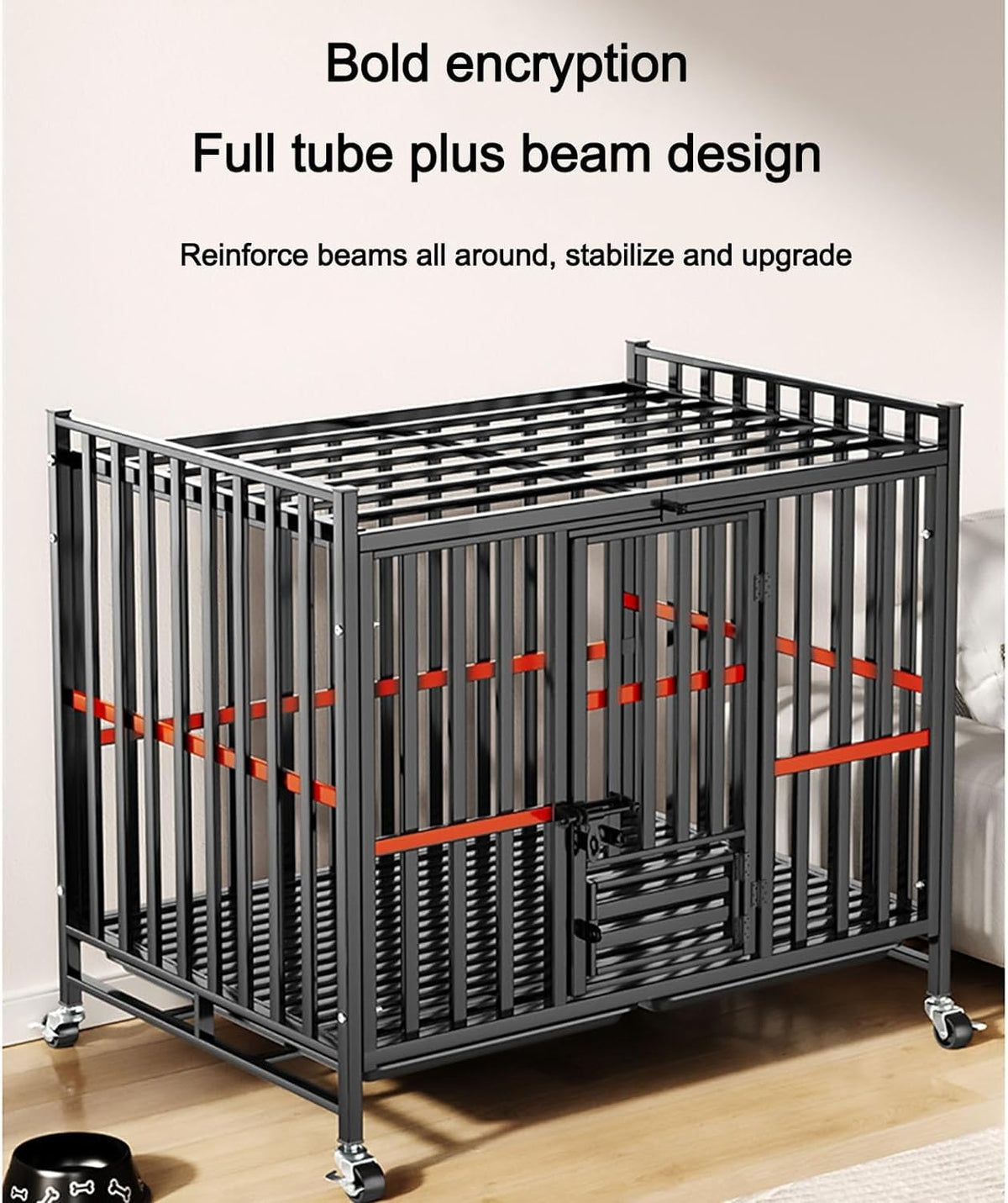 Large Dog Cage, Indoor Dog House, Dog Villa, Indoor and Outdoor Dog House with Tray and Wheels(Black 125 * 95 * 110cm)