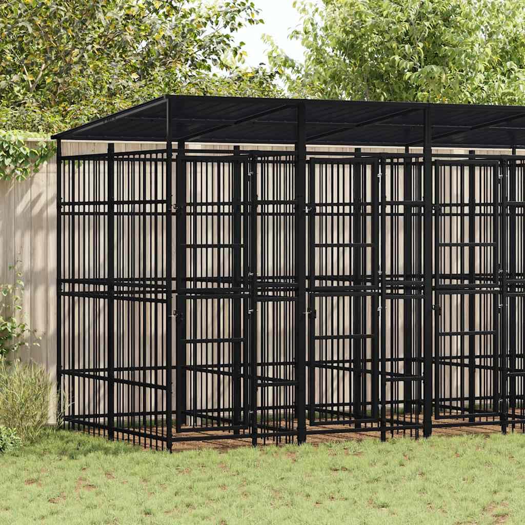 Large Outdoor Dog Kennel, Heavy Duty Powder-Coated Steel Pet Exercise Playpen for Backyard, Weatherproof Metal Dog Run with Secure Locking Gate, 302.4 x 75.6 x 78.7 Inches