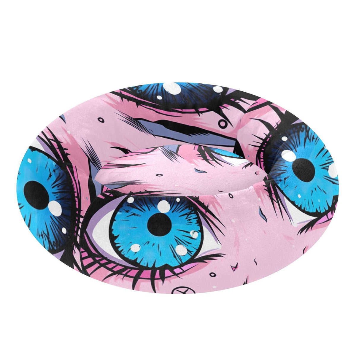 Donut Dog Bed for Small Dogs & Cats - Kawaii Anime Eyes Calming Anti-Anxiety Pet Bed with Non-Slip Base, Removable & Machine Washable, 22"