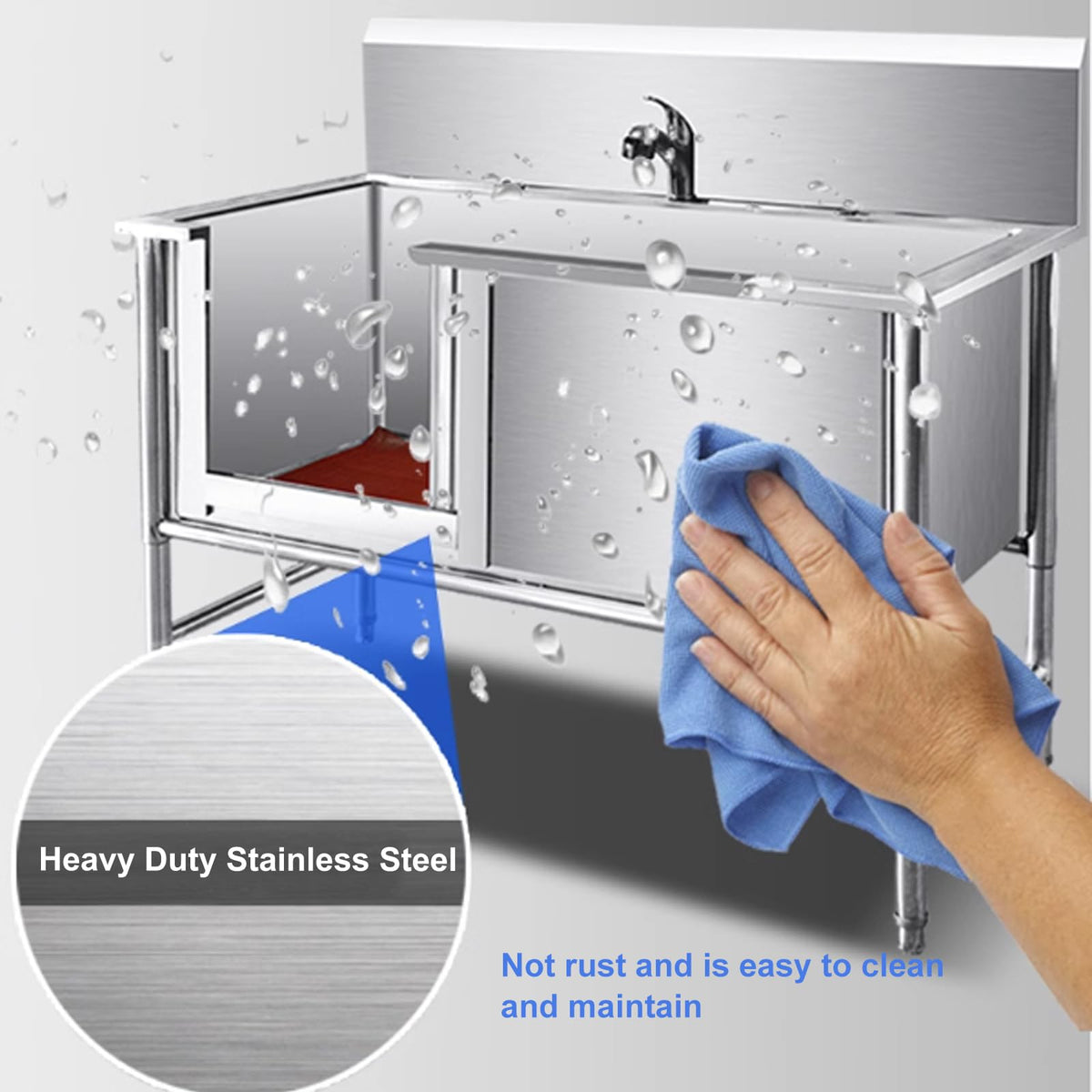 Large Dog Grooming Bathtub Station Stainless Steel Pet Grooming Tub Professional Dog Wash Shower Sink with Stairs(53in,Deep:50cm/19.6in)