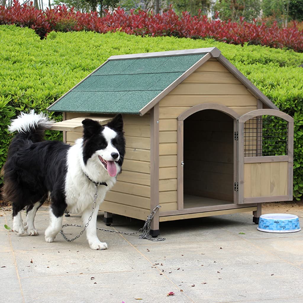 Dog Houses Large Outdoor Solid Wood Dog House Luxury Pet Shelter, Waterproof and Durable Four-Season Pet House, Easy to Install, 4 Sizes (Size : 130x120x110cm)