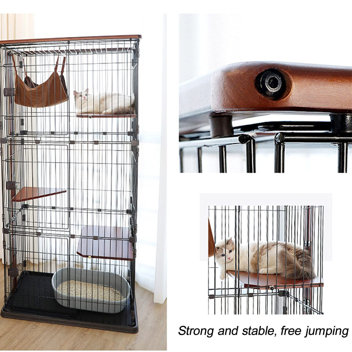 Cat Cage - 3-Tier Cat Condo Indoor Cat Playpen Kitten Ferret Chinchilla Cage for Kitten Guinea Pig Ideal for 1-4 Cat 1x Hammock (28.0 x 22.4 x 34.3 inches (71 x 57 x 87 cm)
